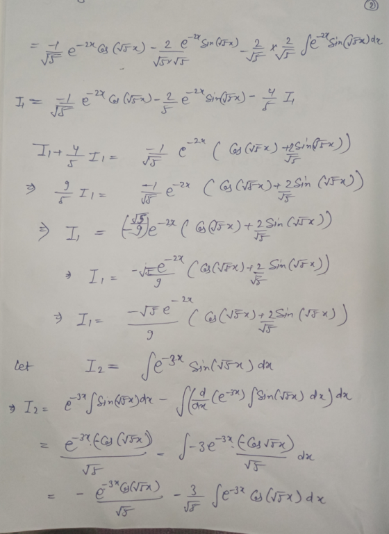 (25x) - 2 e Sim G5x) 2 Gs (von) - 2 e sintox) - 4 / I _2.X Ist z II= Il= To us (Cos (VFX) +2Sinfon)) - 2x C G (DFW)+ 2Sin (JF