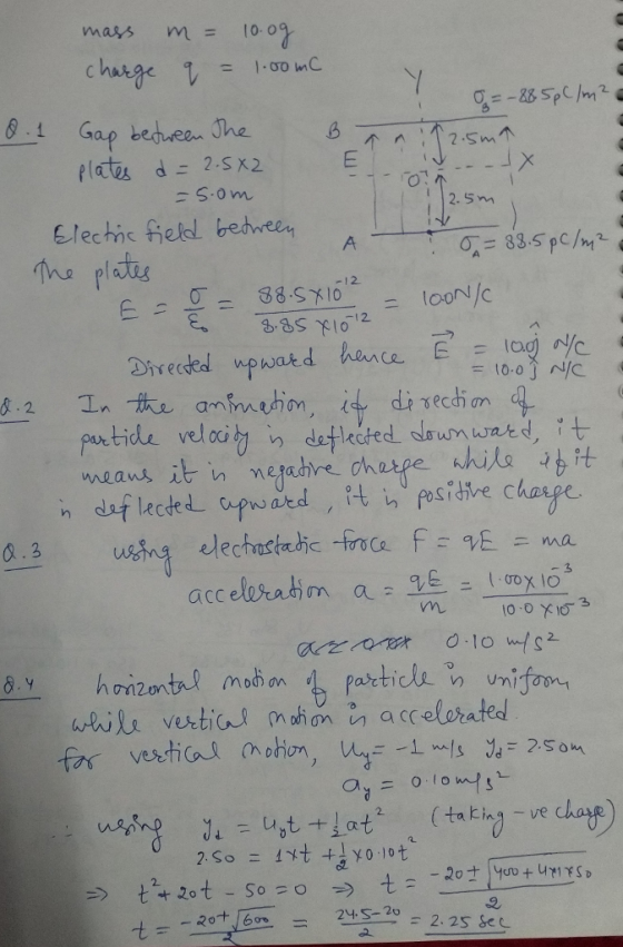 mass m= 10-0 9 t Gap behe. Jhe f(ata dニ2.SX2 Electic fielel bedween cƠ 2. sm ne plist 38.5% 1012. Sise wtils vetianl nhon n a