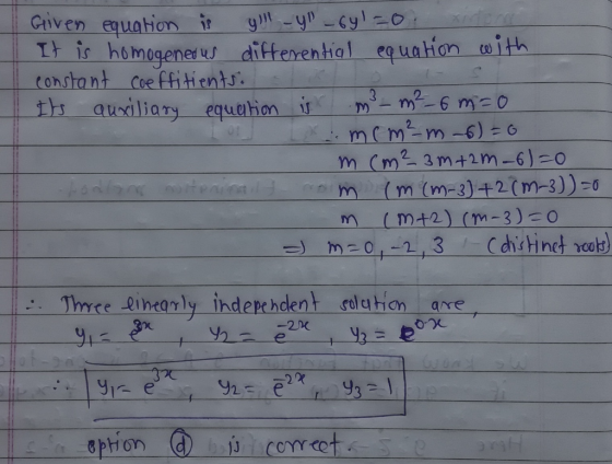 3. Given equation is yll -yl-64l=0 It is homogeneous differential equation with constant coeffitients: Its auxiliary equation