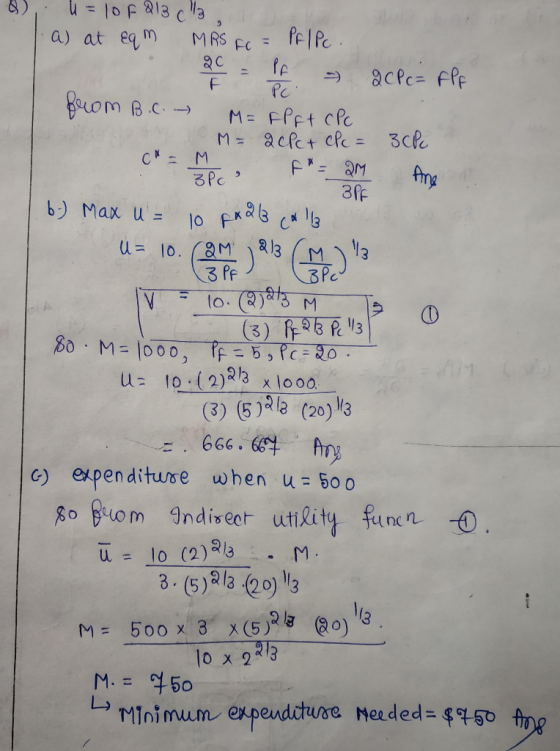 8), = 10f 213 ca a) at Eqm MRS FC = Pf|Pc. o 20 = Pf 20 Pc= FPF F PC from B.C. → M= FP Ft CPC M = 2c Pct CPc = 3CPc CH= M. &*