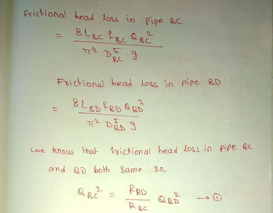 Frictional head loss in Pipe e Fsictiona head oss Pipe 20 2L しse know thal- lyictional head loss in pipe RC and D both Same 3