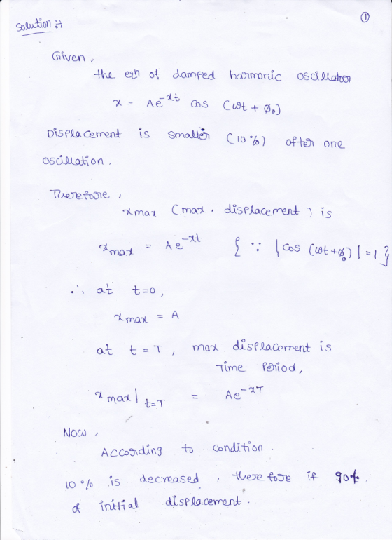 Solution Given the ezhot damped hotronic oscillatカ Dis Pla Cement tS Small ch osduation ma Cma displace menti 2t Time iod mai