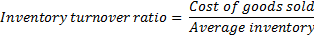 Inventory turnover ratio = Cost of goods sold Average inventory