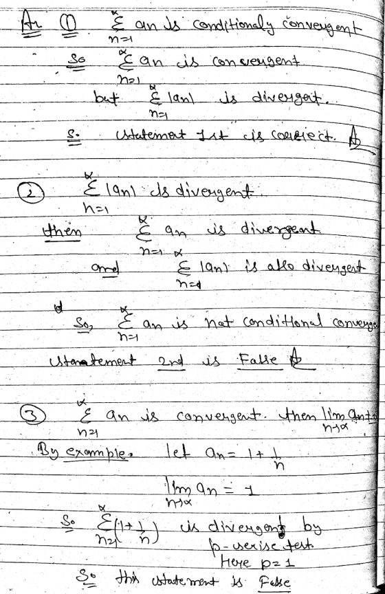 Ai o nh So § and conditionally convergent & an is convergent na but & land is divergent. na Ustatement set as couriect. A all
