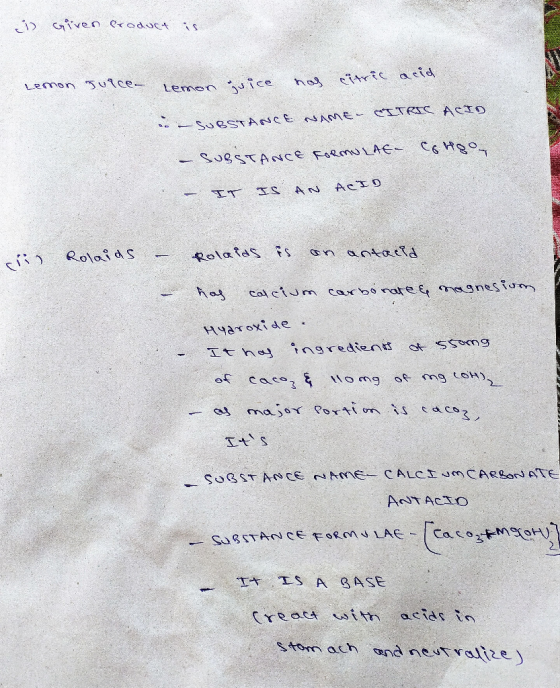 D Given Product is Lemon guace. - lemon juice nas citric acid - SUBSTANCE NAME- CITRIC ACID Corgo, - SUBSTANCE FORMULAE IT IS