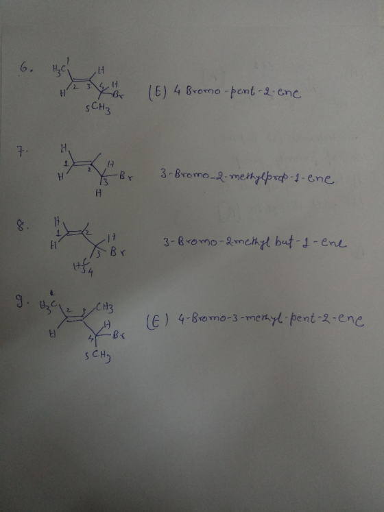 16. t 2 3 11 1) 4 Bromo 4 Bromo -pent-2-ene By SCH₃ + H B Br 3 r 3- Bromo-2-methylprop-1-ene. 8. the 3- Bromo-2methyl but I-e