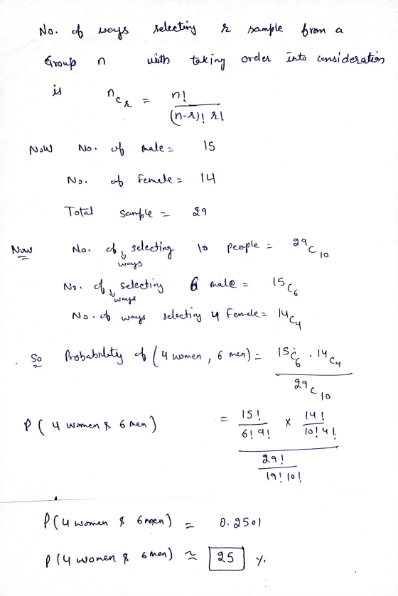 No. of Group ways n selecting a with taking sample from a order into consideration Co is ncaa nļ__ (n-)!&1 Now No. of male =