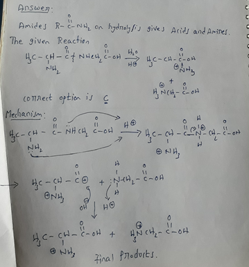 Answer: Amides R- Cnae on hydrolysis gives Arids and Amines. The given Reaction a 4C - CH - & f Nied, er on the age - che con