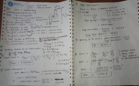 ③ Shaft hoose power = shaft Given outlet pipe A o N = 1593 Rom P = TX ZAN Z loinh . Power = Torque * Rotational speed (6) I P