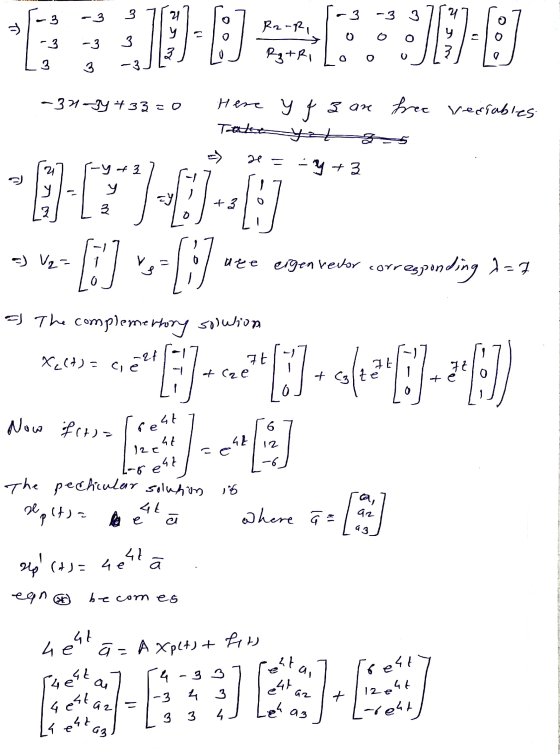 -3 lo 21 3 -3 3 R2-R u 1988 -3 -3 ما 3 w Rg+RI 3 3 -3 -371-433=0 Here yj z ar yot free vedtables Tatot re = = y + 3 - V2= ute