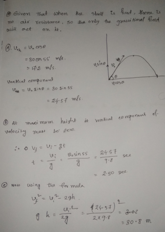 Given no air will act that when the shell is resistance, so the only the on it. fired, there is grawitional field ! . Von = U