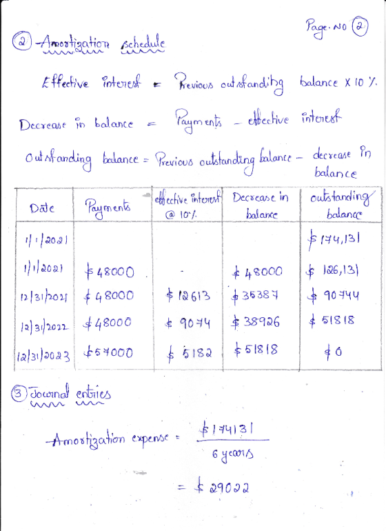 WA Date Payments @ 101. balance Page: No ④ @ Amortization schedule Effective sterest - Previous cut sofanding balance X 10 %.