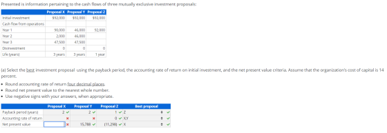 Presented is information pertaining to the cash flows of three mutually exclusive investment proposals: Proposal X Proposal Y