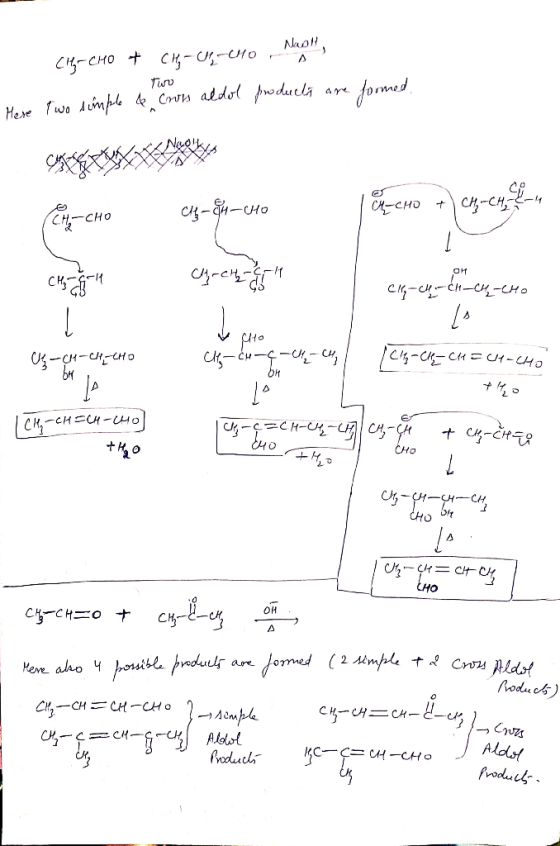 еңесно + cң - , -но , Here Two simple & Cross aldol products are formed. Сң-сно cң-ба-но (с-сно +1 CH-CH, 2-4 си, н о , сен