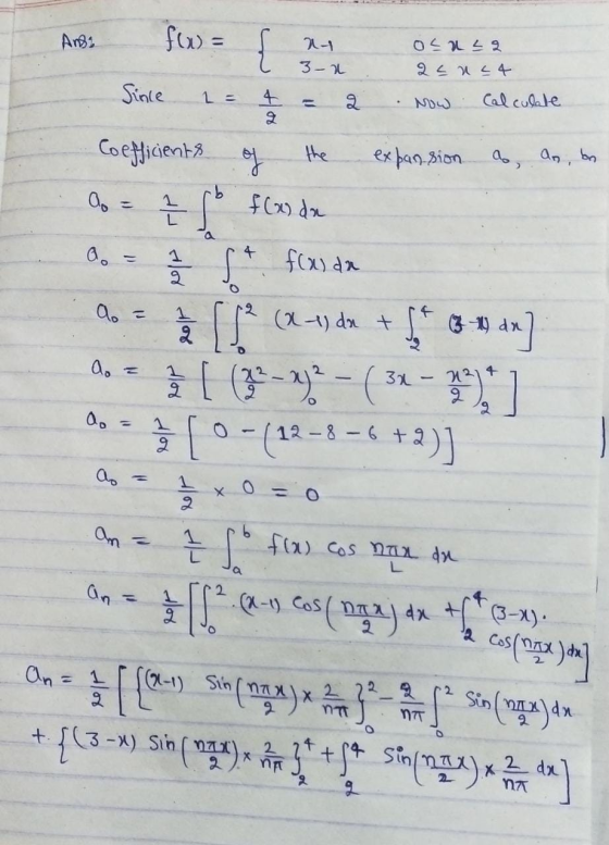 Ansa f(x) = ocuLa 2 < nc4 3-2 un for Since 2 Calculate 1 Now Coefficients of expansion bo a. ( E so f(x) dx a a. 4 1 2 f(x) d