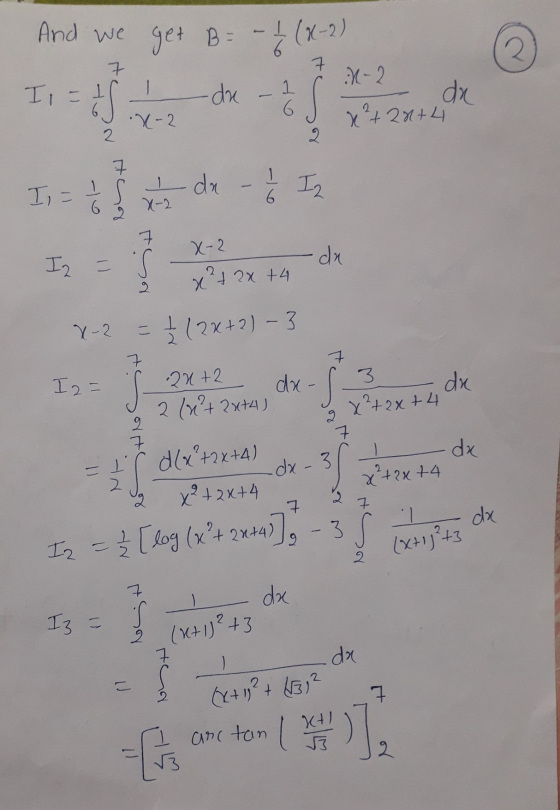 And we get B= - 1 (x-2) 7 7 N-2 - I- -da 1 6 X-2 x + 2x + 2 de 2 2 1 - I da N-2 I= 1 Iz tor tor Iz =( X-2 x² + 2x +4 da x-2 =
