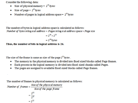 Consider the following data: Size of physical memory- 2 bytes Size of page 2o bytes Number of pages in logical address space