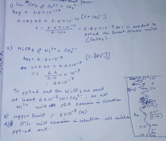 22 1 e mint that forms. CO3 Cu2+ & co²- Ksp = 2,5*10-10 6. 102 x 5 = 2.5710-to 0-10 [sa 4032- s = 2.57io10 - = 2.457 10-9 (M)