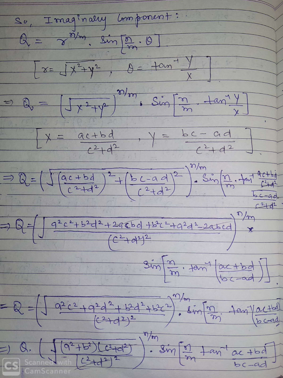 N/m m Imaginally component: Q = sinon.o [a= j x² + y2 otant y in/m tan y ту y = (222 (02 Sinn у bc- ad [x = actbd n/m tiene