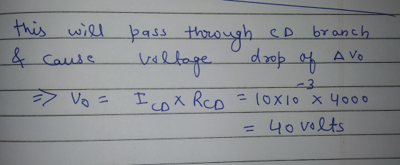 this will & cause => Vo= pass through cd branch voltage drop of Avo I cox RCD = 10x10 x 4000 =40 volts
