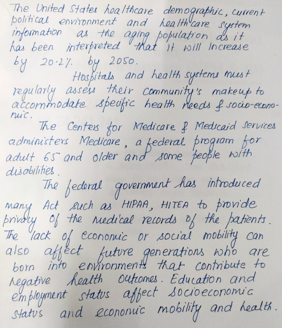 The United States healthcare demographic, current political environment and health care system information as the aging popul