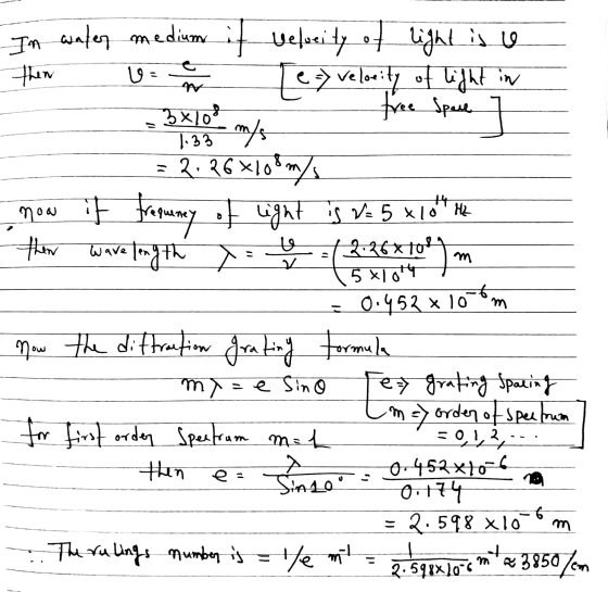 In water medium it then u uelocity of light is a e-> velocity of light in M free space - 0x10° m/ no ney - = 2.26 X 108 m/ no