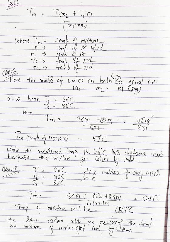 Tm Tamat Tmi mitm) Where Ima temp of mixture T → temp. of 1st liquid MI mass of est Tax me) temp of and Here the mass of wate