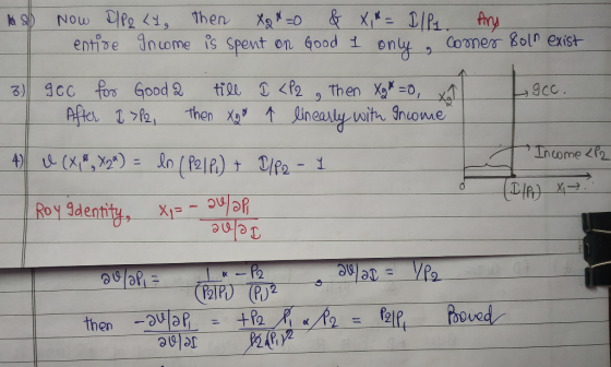 Ma Now D/P2 L1, then x2=0 & X, *= Illy. Ang entire Income is spent on Good I only a comer soln exist 3.) - ICC. gcc for Good