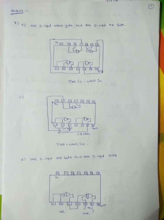 3) uke c) 0 d) one 2-int oR Gate and one 2-inpud XoR vt NOR