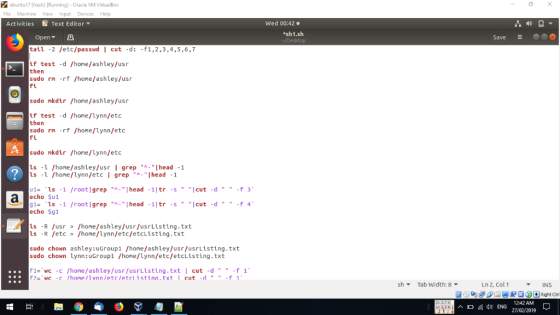 ubuntu17 (fresh) [Running)- Oracle VM VirtualBox File Machine View Input Devices Help Activities Text Editor Wed 00:42 sh1.sh
