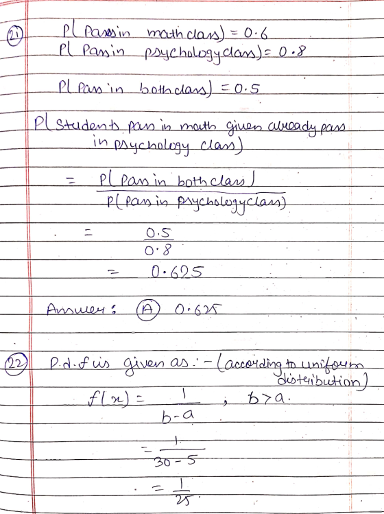 Pleases in math class) = 0.6 el passing psychology Class) = 0.8 Pl.eans in both class} =0.5 Pl students pass in math given al