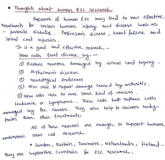 • Thoughts about human Esc research 1 Research of human Esc may lead to new effective treatments for serious human injury and