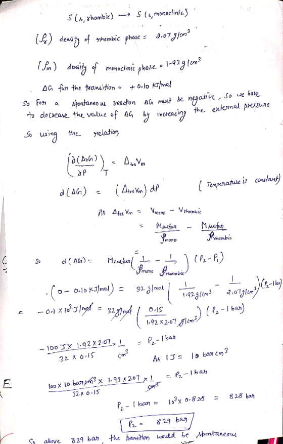 So, shombic) — sls, monoclinic (La) density of rhombic phase = 2:07.gleme sm) density of monoclinic phase = 1-22.gicomo .. AG