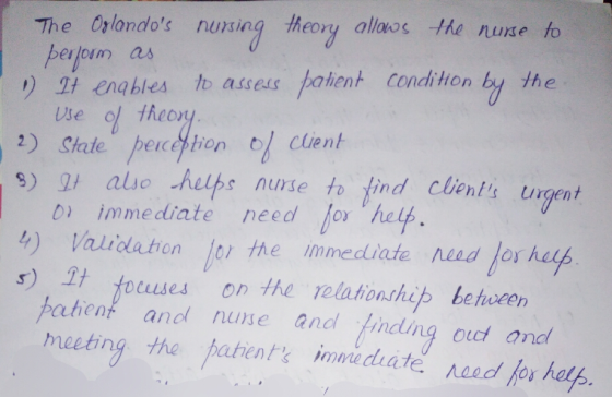 The Oslondos nuing theory allvos the nuxe to ) It enables to assess pahent condition b the S) gt also helbs nurse to tind c