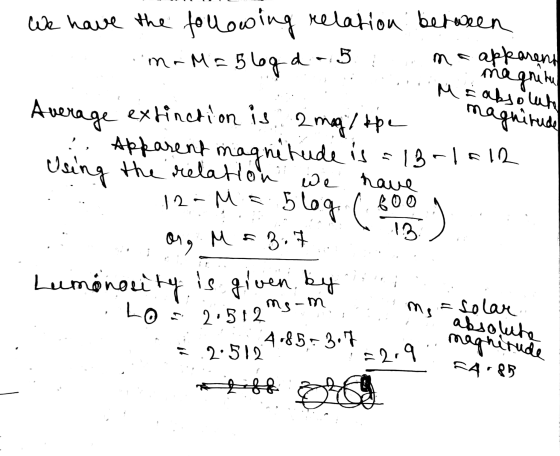 We have the following relation between ma M = 5loga - 5 ma apparent ma Average magnitu Mi absolute magnitude 2 mg/kpe have ex