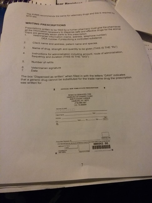 The AVMA recommend the commends the same for veterinary drugs and the WRITING PRESCRIPTIONS Prescriptions when to be Wed all