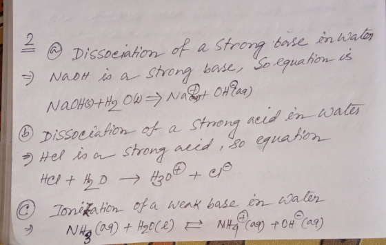= @ Dissoeiation of a Strong base in Waley > NaOH is a strong base, So equation is Na0H69+Ho Ow → nat ohfaq) 6 Dissociation o