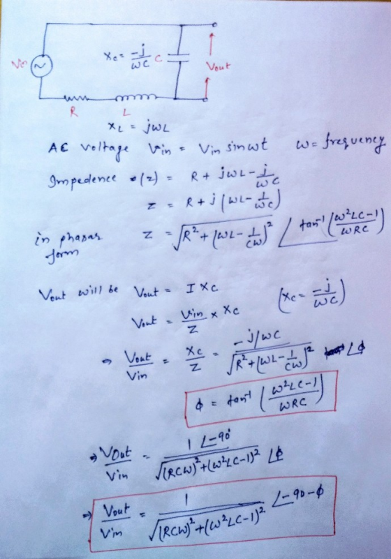 Vout en mm w-frequency R L x = jwL AC voltage vina Vin sinut Impedence e (2) = R + jw L-l be 7Ruj (wl-iste) form Vont will be