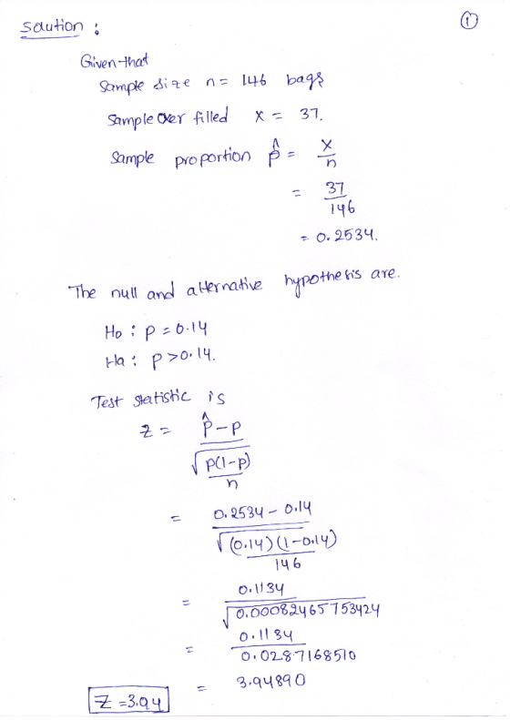 saution Giventhat n=146 ba9 Sample die 37 Sample Oer filled X Sample proportion 37 146 O. 2534 The null and aternative hypoth