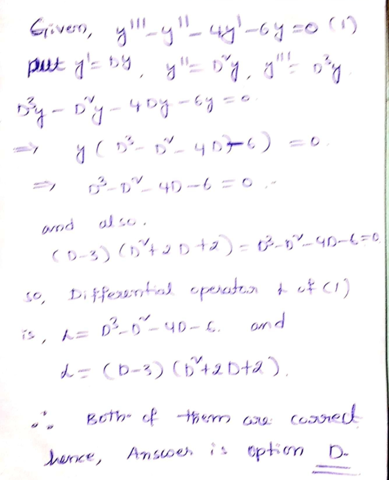 by Givern, y!_y_44-6y=0 (1) put y = by By - sty-you-Ey=0 D 4076 3-0 6.) 6 orod (0-3) (0+20+2) = ²5% 40-6=0 so, Differenti