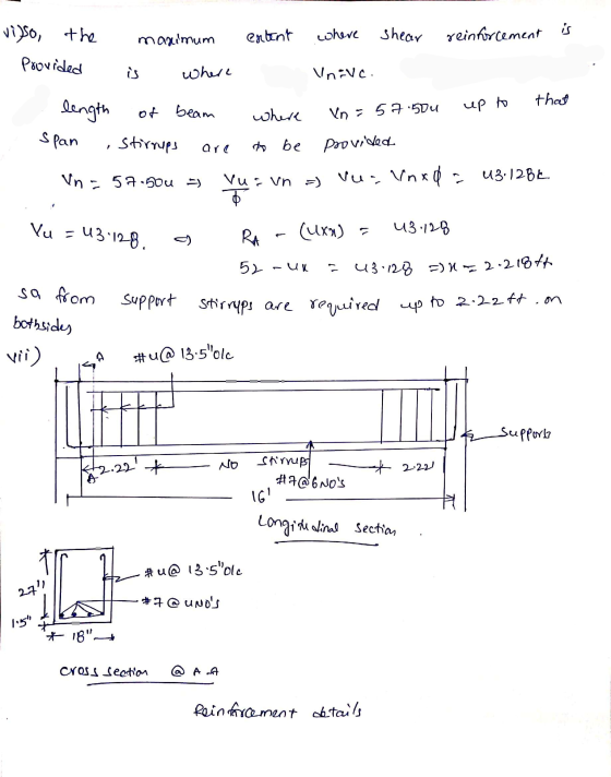 maximum entent is Shear where reinforcement vi)so, the Provided where Unive. that of beam up to where Vn - 57.50u length span