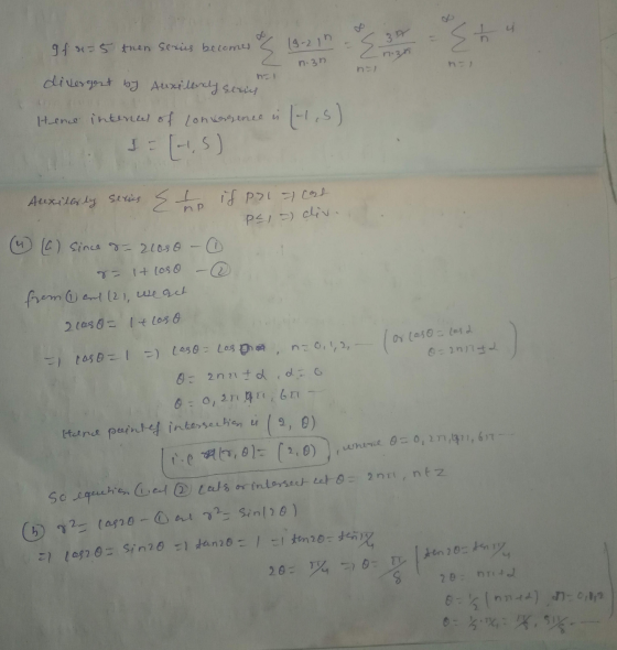 가 Ifn-5 then series becomes s 19-21 swa 377 n.zn o Wa n.3n n divergent by Auxilarly series Hence intence of onvergence in J=