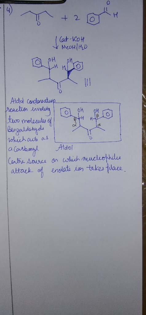I Cat-Koh & MeoH/H2O I 0 B 107 was ah la Aldo condensation treaction envoluita 07 OH OH two molecules of Benzaldehyde which c