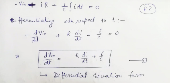 - Vin & iR & į Sidt zo differentiating with respect to t:- - during + R dies + į = 0 R dit 4 Differential equation form