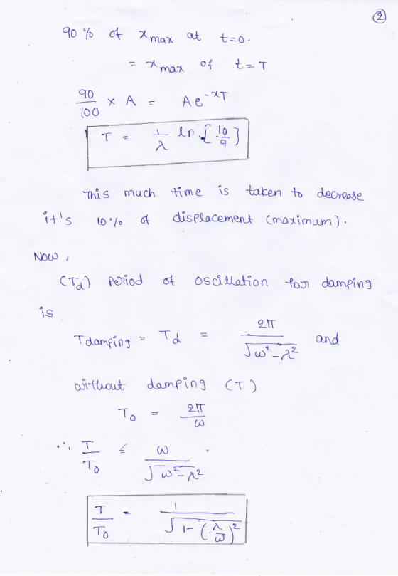 90 (oO 9 This much time is taten to deoreose ot displacement Cmoximum) CTA) Poiod ơt oscillation to damping oirhout damping C