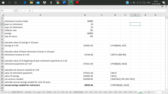 QVO 1x 2 ENG . W | 07:21 16-03-2020 ... o X F4 : x fix D E F G H A 2 40000 10 25 3 retirement income today years to retiremen