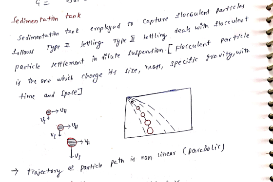 = 2381 Sedimentation tank follows Sedimentation tenk employed to capture locaulent particles Settling Type II settling deals