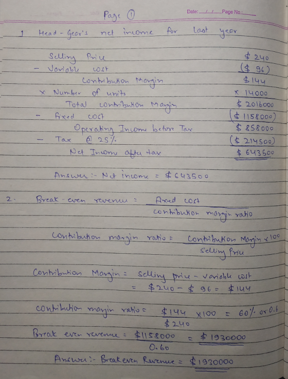 Date: Page No. Paye 0 tast Aor Head- -Gears netmome 1 Sliny Priu Nariabu + 240 (4 १८) Conbabukon Moin of units ontbuton Ma $