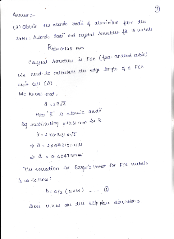 Answer:- (a) Obtain the atomie radi o aluminium from the dable - Atomic radii and crystal structure to 16 wutats Reas: 0.1431