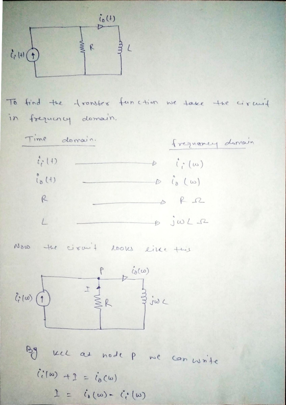 io (4) R L we take the circuit To find the dronster function in frequency domain. Time domain. frequaney domain (;(w) (4) دا